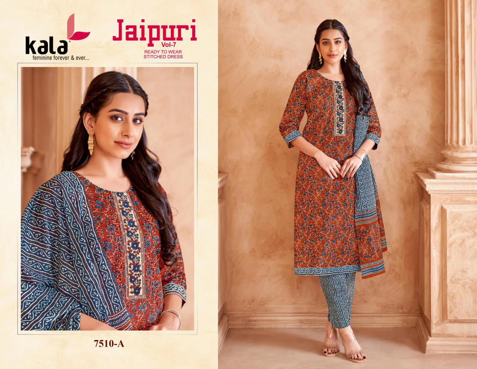 Jaipuri Vol 7 By Kala Printed Cotton Embroidery Dress Material Orders In India